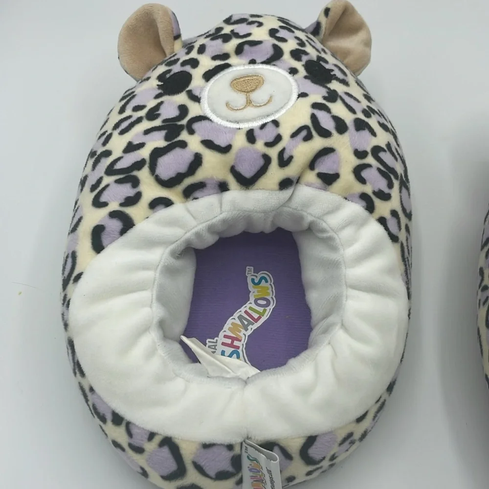Squishmallows Purple and Black Leopard Animal Slippers